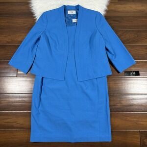 Le Suit Women's Size Petite 16 Blue Crepe Blazer Jacket & Sheath Dress 2 Pc Set
